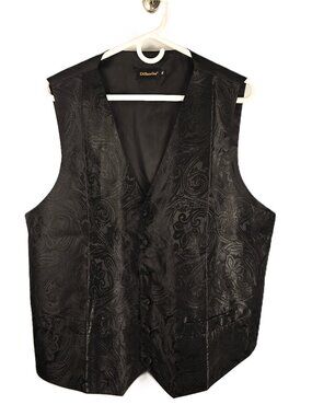 NWT DiBanGu Mens Suit Vest XL Silk Black Paisley Adjustable Waist Waistcoat